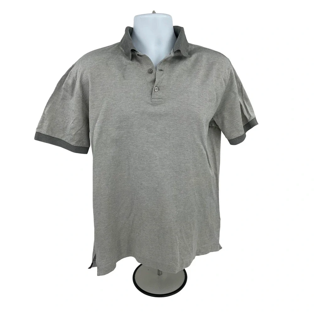 Ralph Lauren Golf Polo Shirt Herringbone‎ Pattern Gray Short Sleeve L